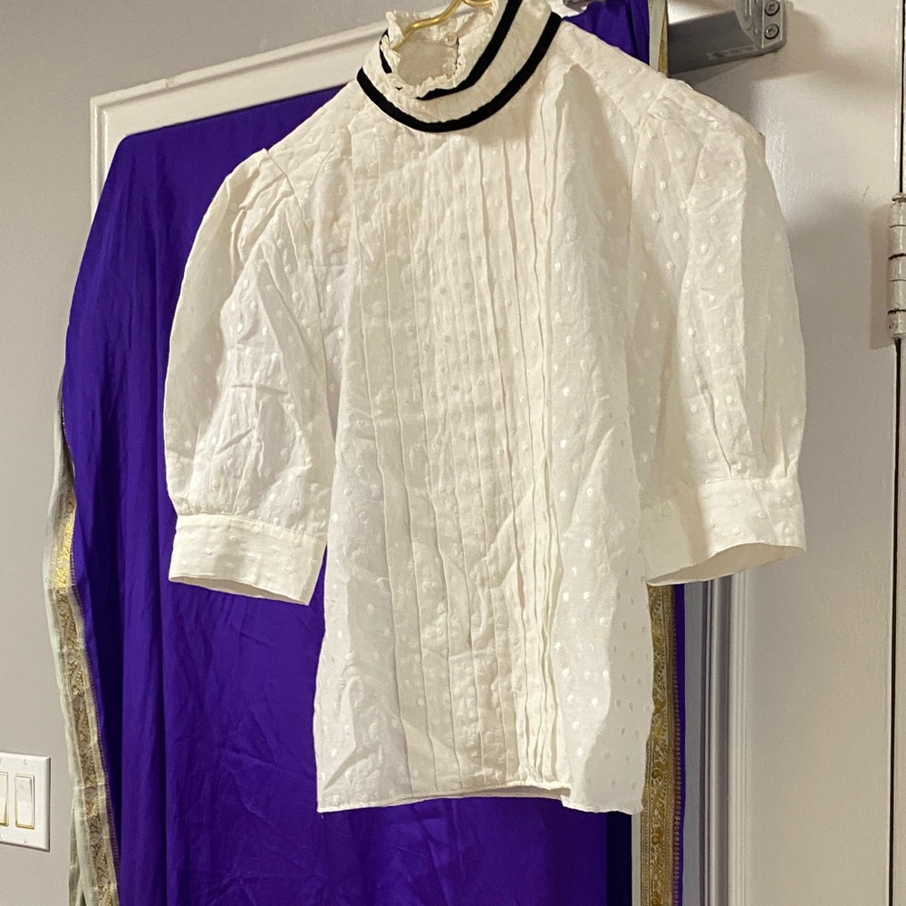 White Blouse with Black Trim